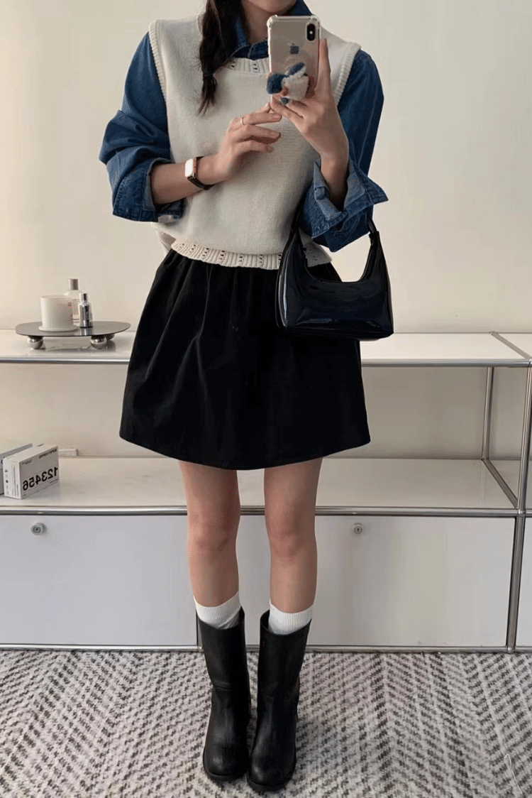 棉感鬆緊短裙褲