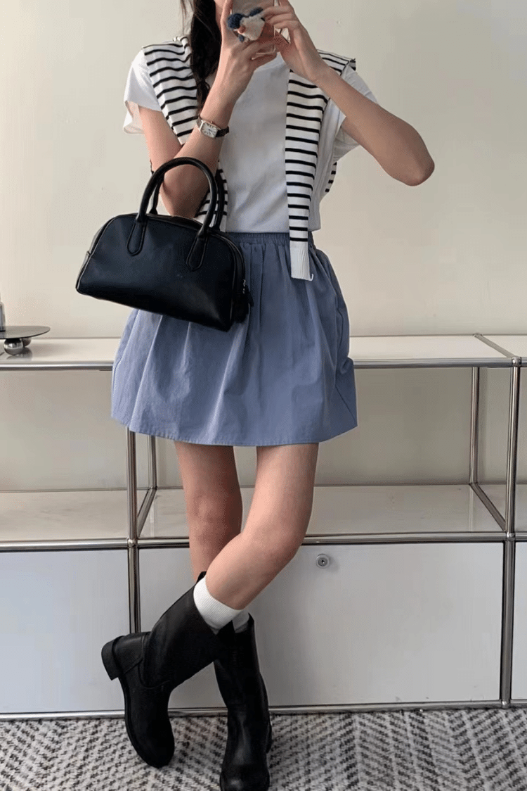 棉感鬆緊短裙褲