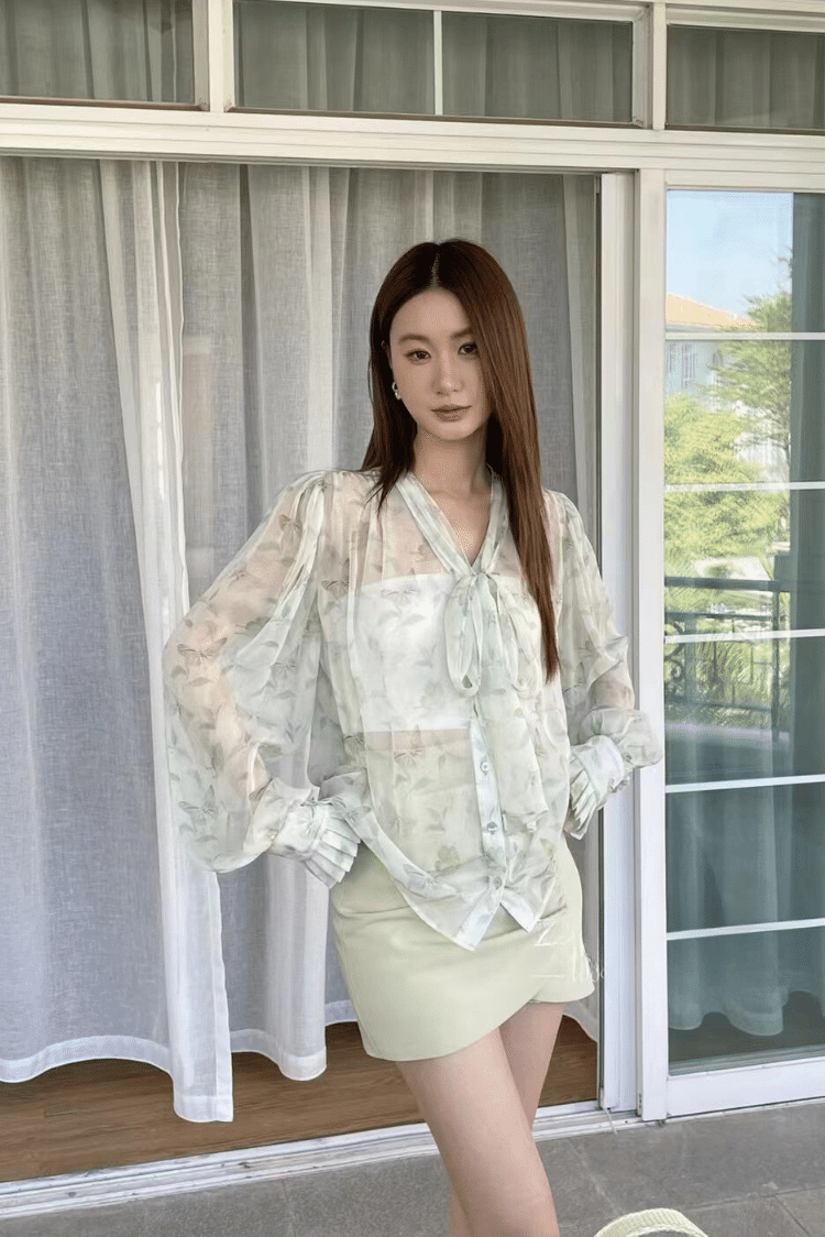 法式碎花透膚襯衫