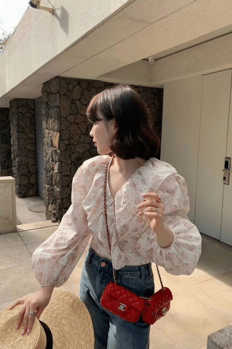 碎花綁帶棉感襯衫