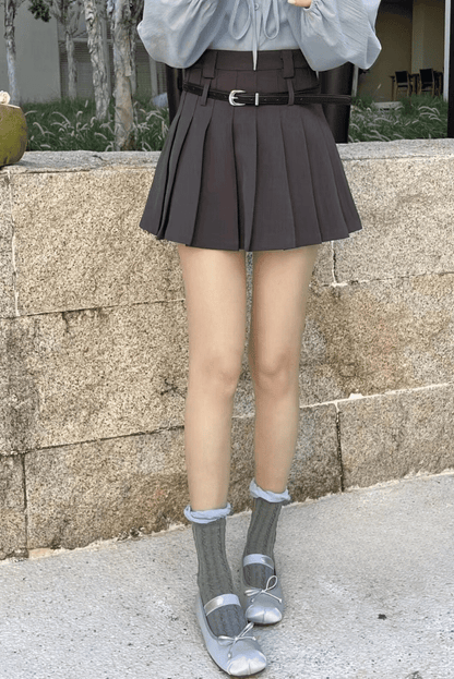 雙腰帶設計感百褶裙
